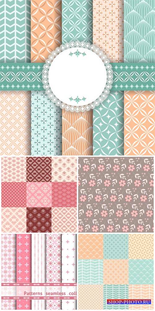 Textures with different patterns, floral backgrounds vector