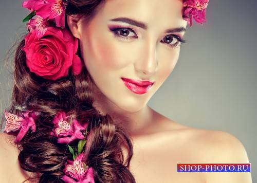 Beautiful girl with orchids and roses - stock photos