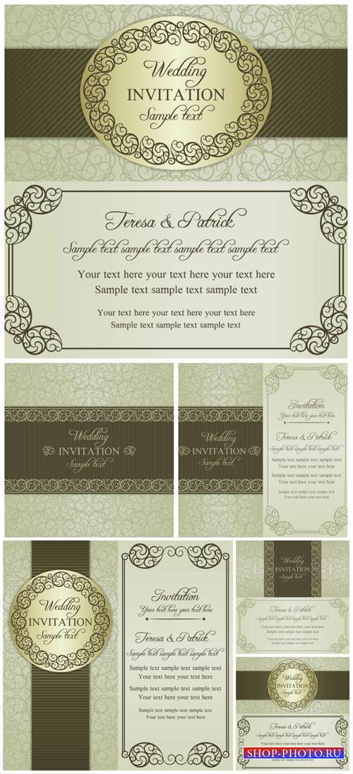 Wedding invitation vector, vintage backgrounds