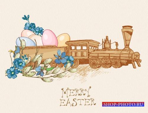 Vector Easter, easter eggs, bunnies and flowers in vintage style