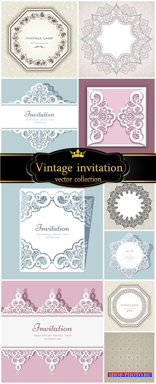 Vector invitation, vintage background with patterns