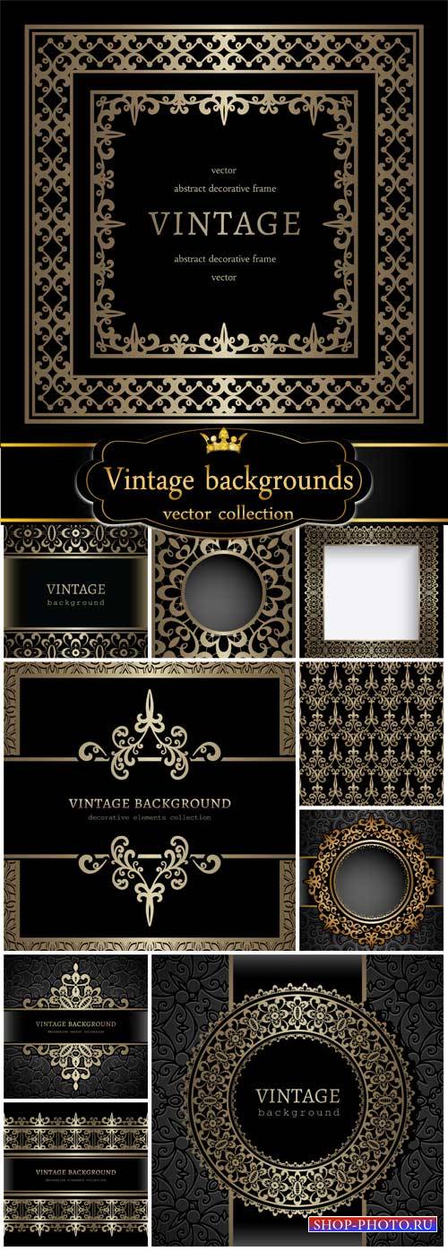 Vintage backgrounds vector, golden patterns and ornaments