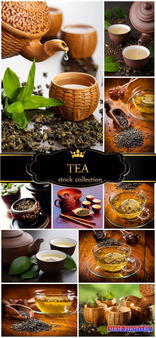 Tea, kettle with tea and cups - stock photos