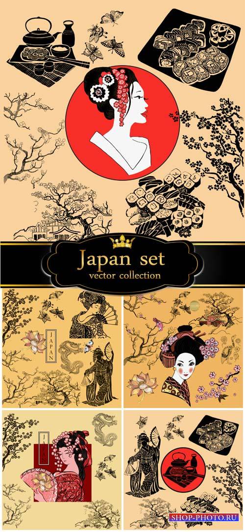 Japan vector, geisha, sakura