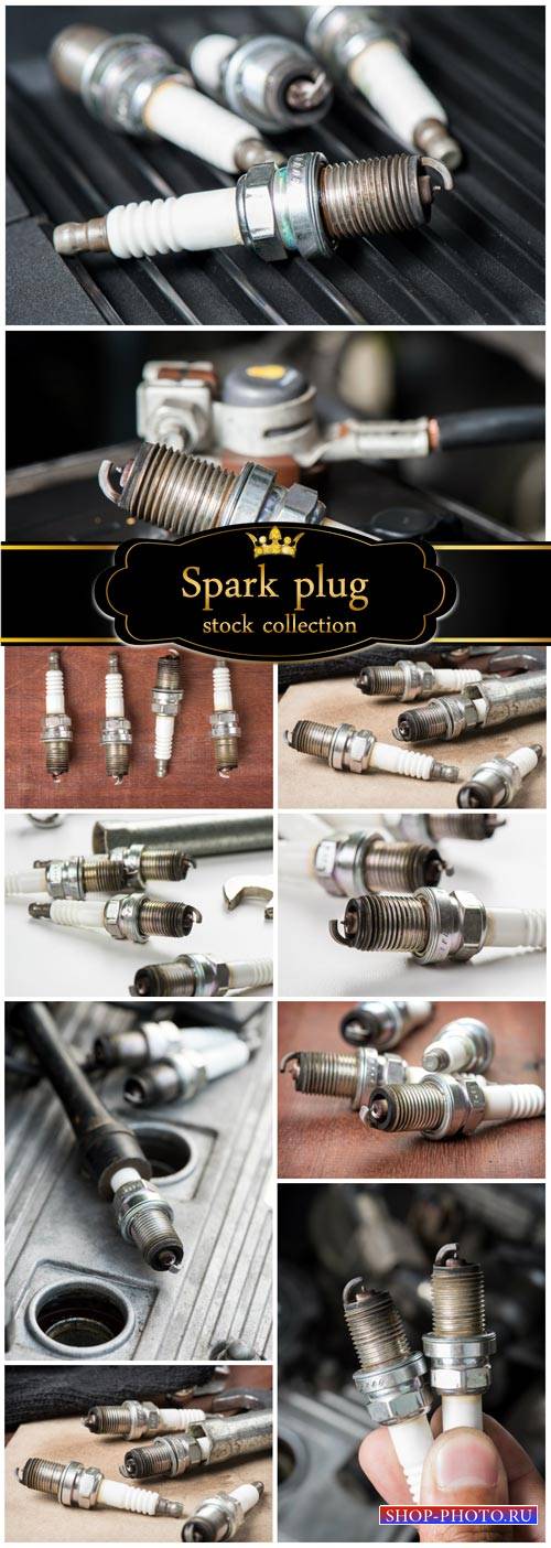Spark plugs, auto parts - Stock Photo