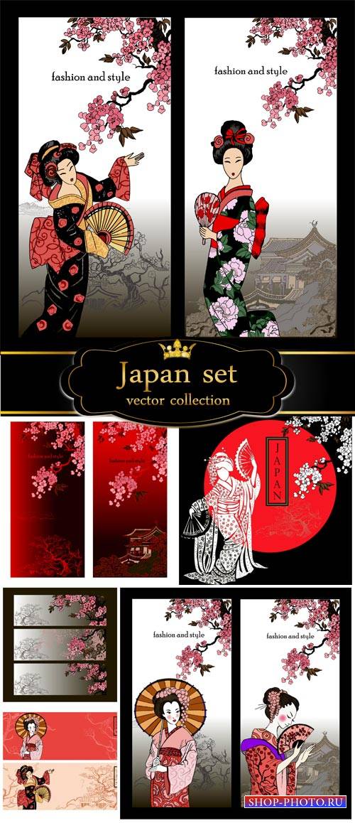Geisha, japan, vector set