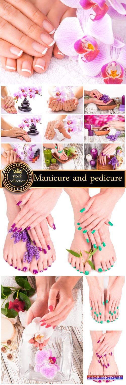 Women's hands and feet, manicure and pedicure - Stock Photo