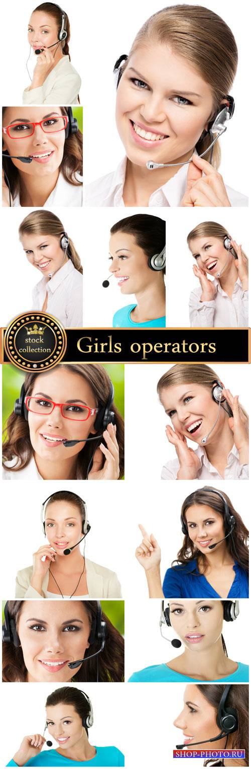 Girls operators work - stock photos