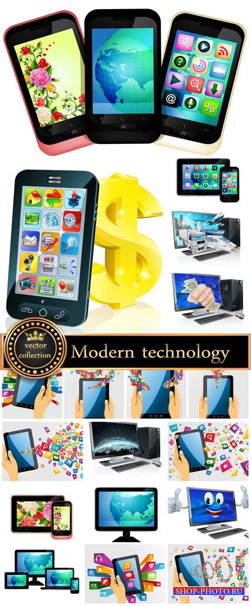 Modern technology vector, laptop, smartphone