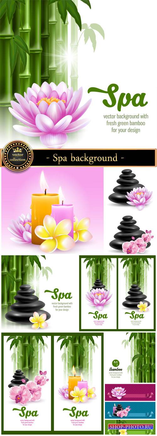 Spa background in vector, bamboo, lotus, orchid