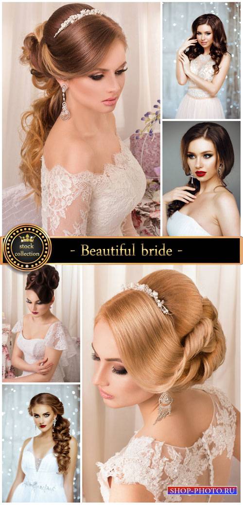 Beautiful bride with different hairstyles - stock photos