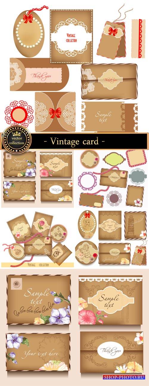 Vintage cards and envelopes in a vector