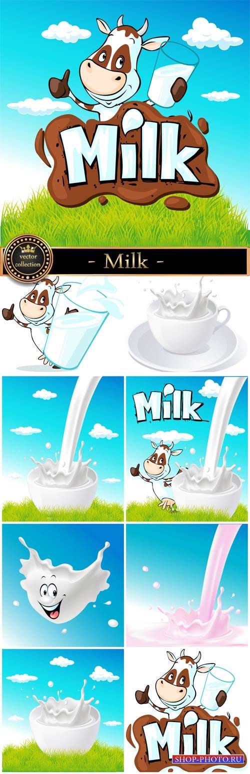 Milk, vector background with a cow and milk
