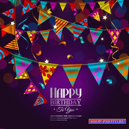 Vector birthday card with flags and ribbons