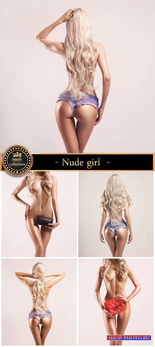 Nude girl with a handbag - Stock photo