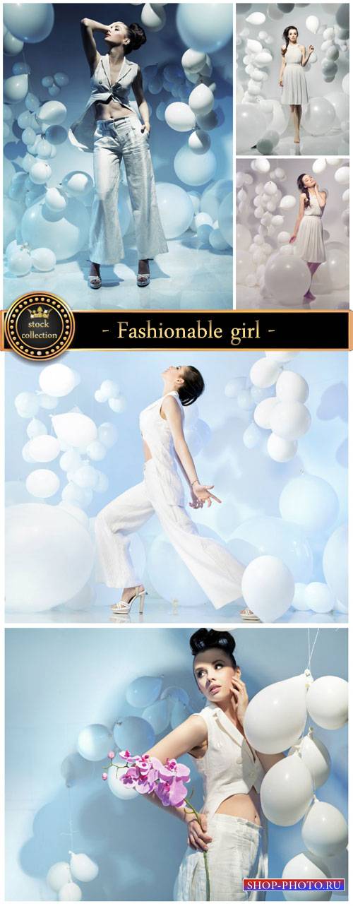 Fashionable girl and balloons - stock photos