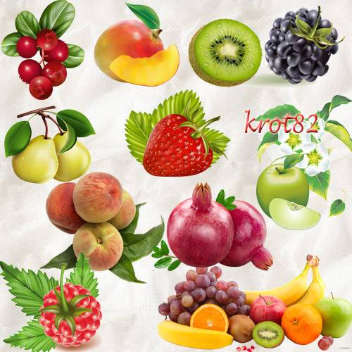 Ягодный и фруктовый клипарт – Абрикосы, гранаты, клубника, манго, малина
