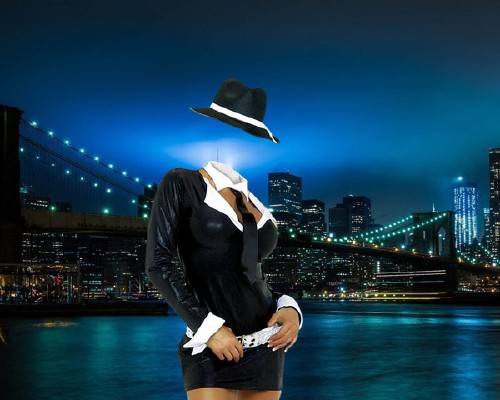  Шаблон для фотошопа - Девушка с шляпой в Нью-Йорке 