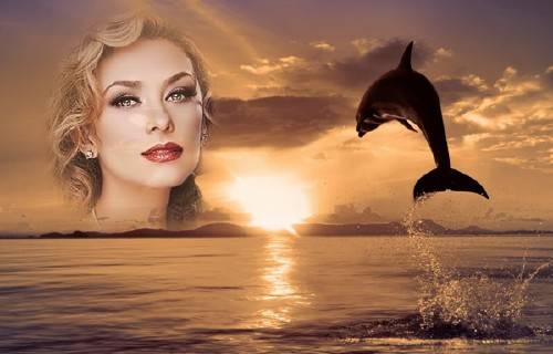 Рамка для фото - Дельфин на закате
