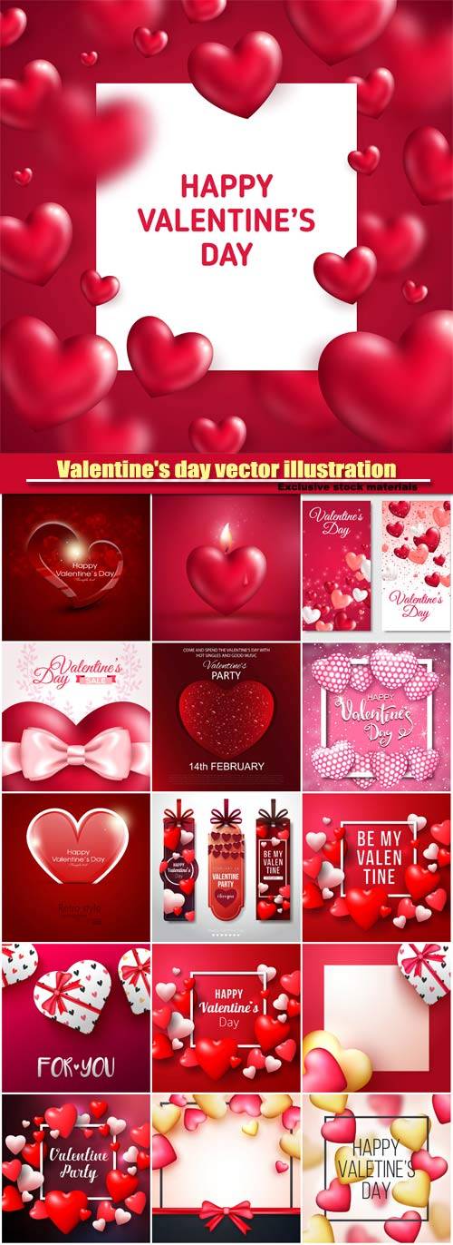 Valentine's day vector illustration, glossy red hearts with square