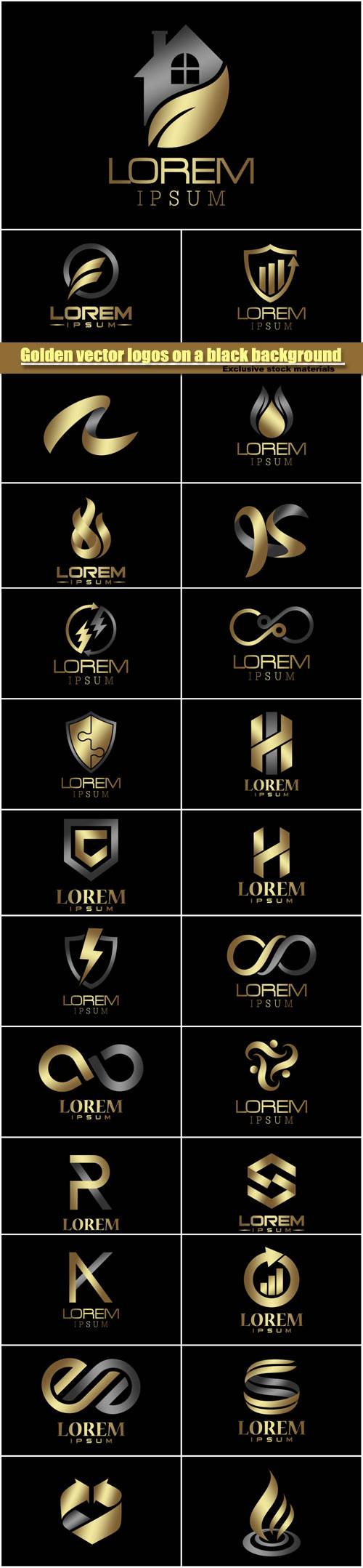 Golden vector logos on a black background