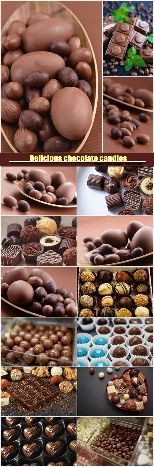 Delicious chocolate candies, dragee candies in box