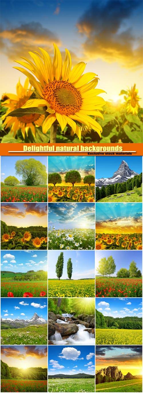 Delightful natural backgrounds, fields of flowers, meadows, mountains, wate ...