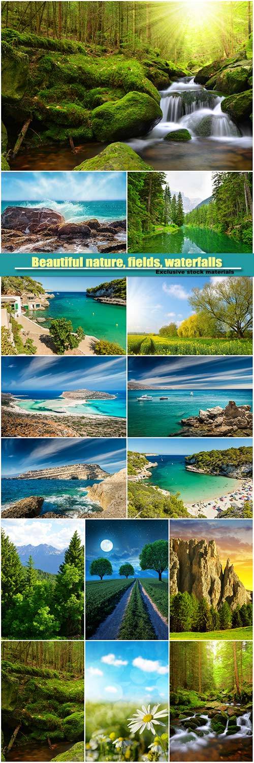 Beautiful nature, fields, waterfalls, forests, sea