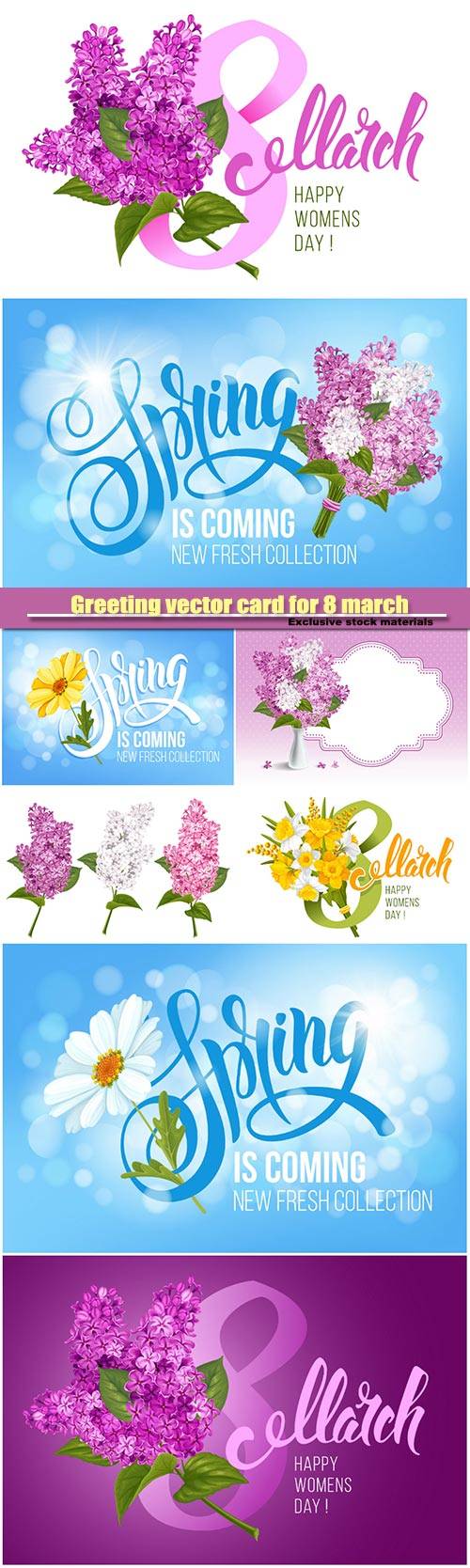 Greeting vector card for 8 march, womens day