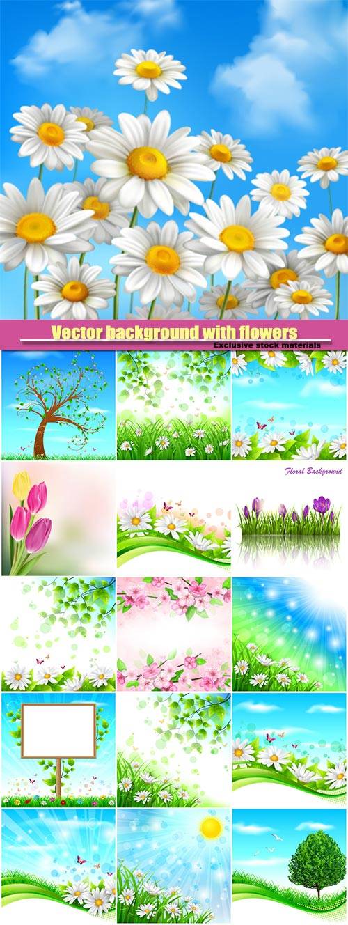 Vector background with flowers and trees