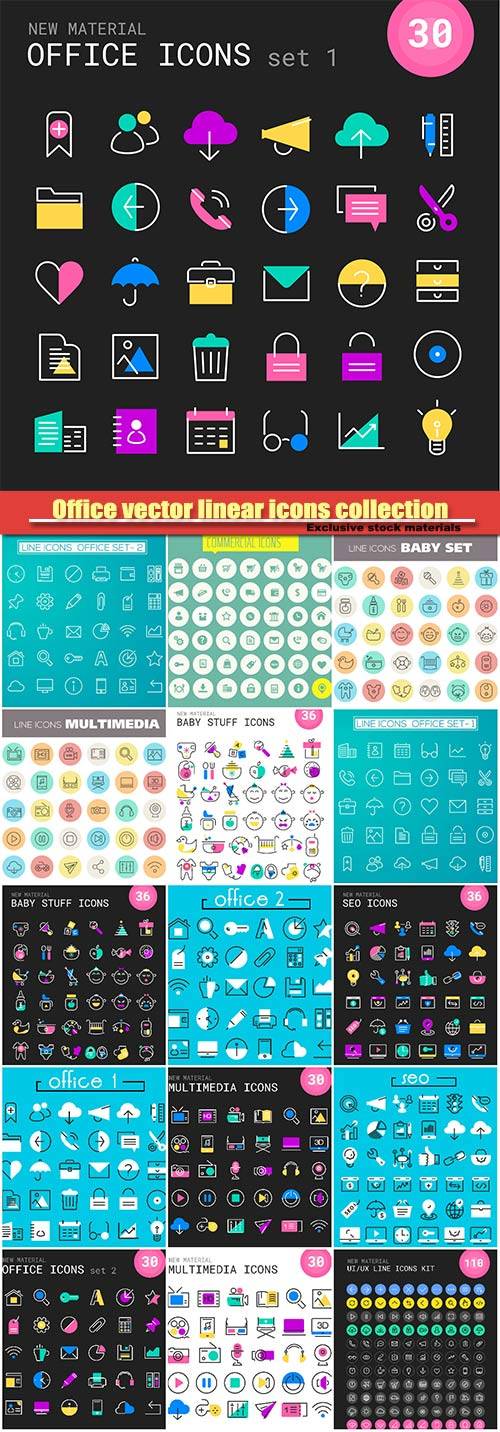 Office vector linear icons collection