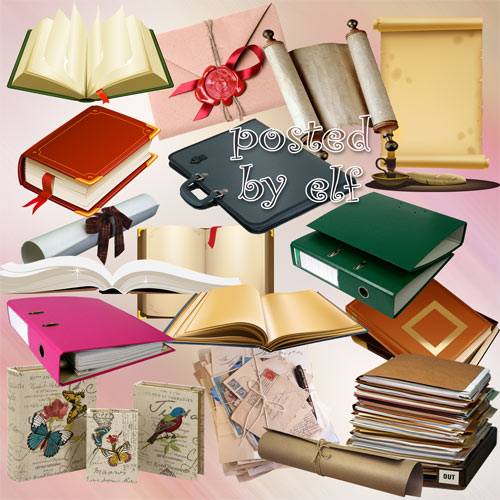 Папки, свитки, книги, и конверты - клипарт в PNG