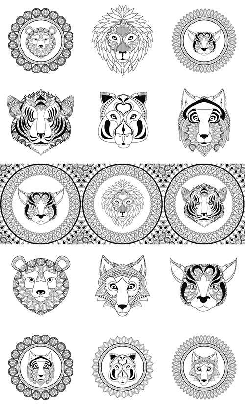 Тигр, лев, волк, рысь, медведь в векторе / Tiger, lion, wolf, lynx, bear in ...
