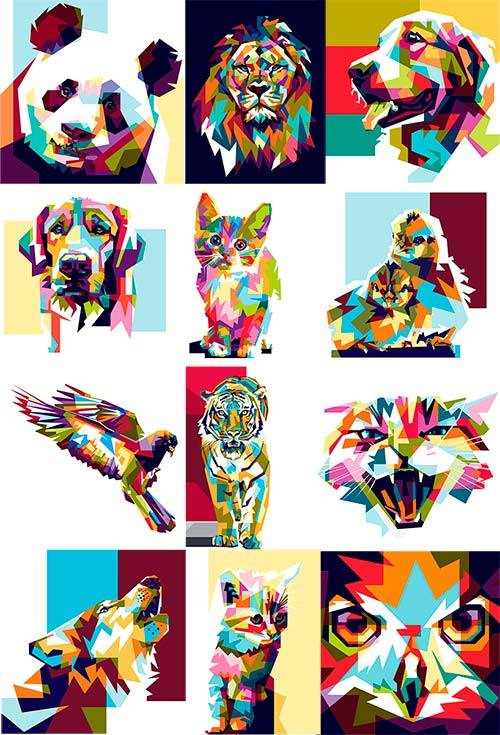 Разноцветные животные  в векторе/ Colorful animals in vector