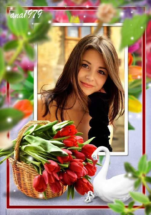 Рамка для фотошопа – Корзина тюльпанов для любимой