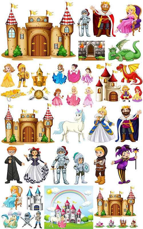 Сказочные принцессы и замки в векторе / Fairy-tale princesses and locks in  ...