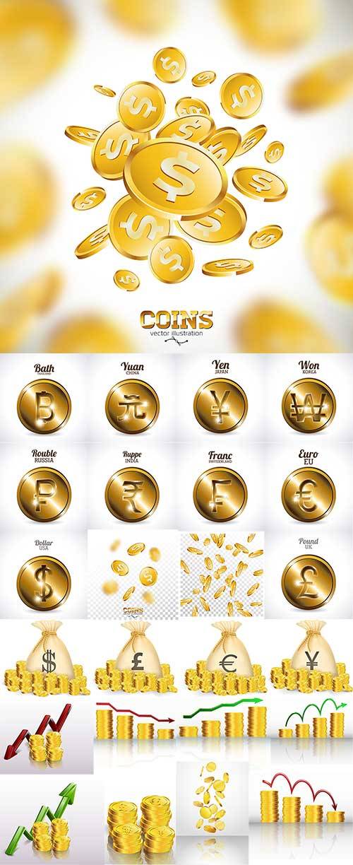 Золотые монеты в векторе / Gold coins in vector