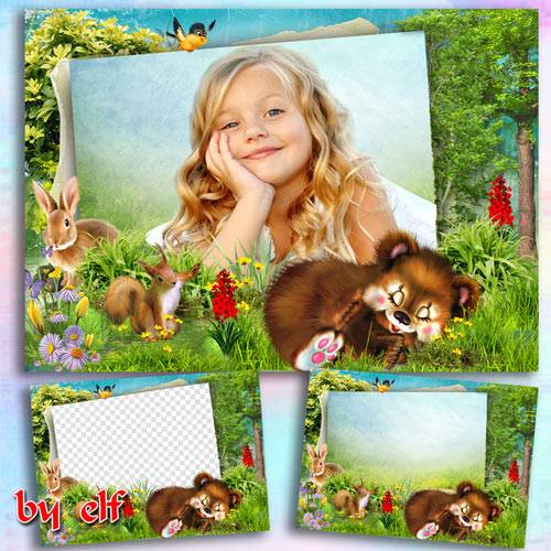 Рамка для детских фото - На лесной опушке собрались зверушки