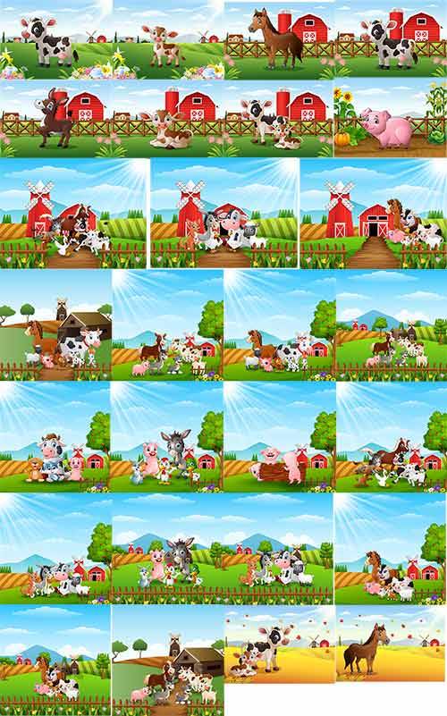 Животные на ферме - Векторный клипарт / Animals on farm - Vector Graphics