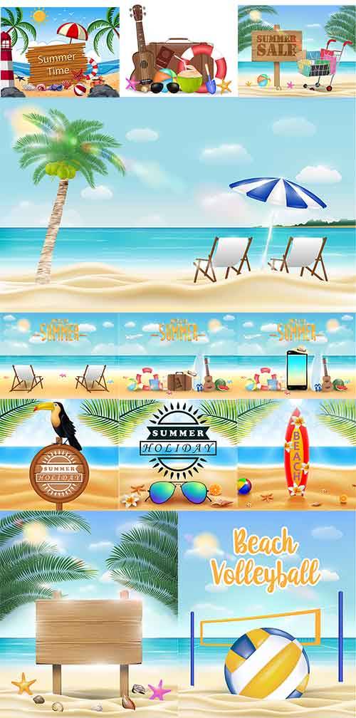 Лето, море, пляж - Векторный клипарт / Summer, sea, beach - Vector Graphics