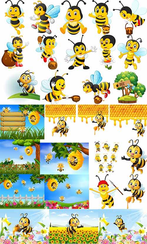 Пчёлки дарят людям мёд - Вектор / Bee give people honey - Vector