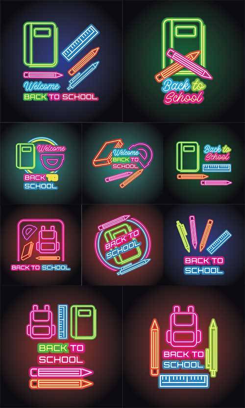 Векторные неоновые школьные фоны / Vector neon school backgrounds