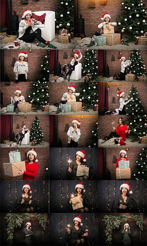 Девушка в новогоднем костюме - Растровый клипарт / Girl in Christmas costum ...