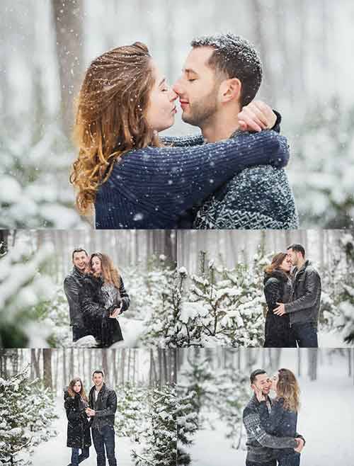  Влюблённая пара в зимнем лесу - Клипарт / People in Love in the Winter Forest - Clipart