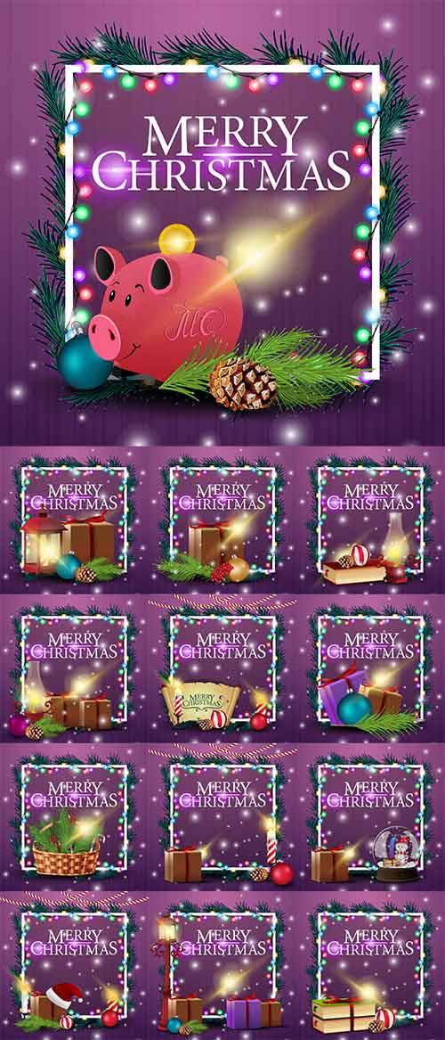  Новогодние открытки - 11 - Векторный клипарт / Christmas cards - 11 - Vector Graphics