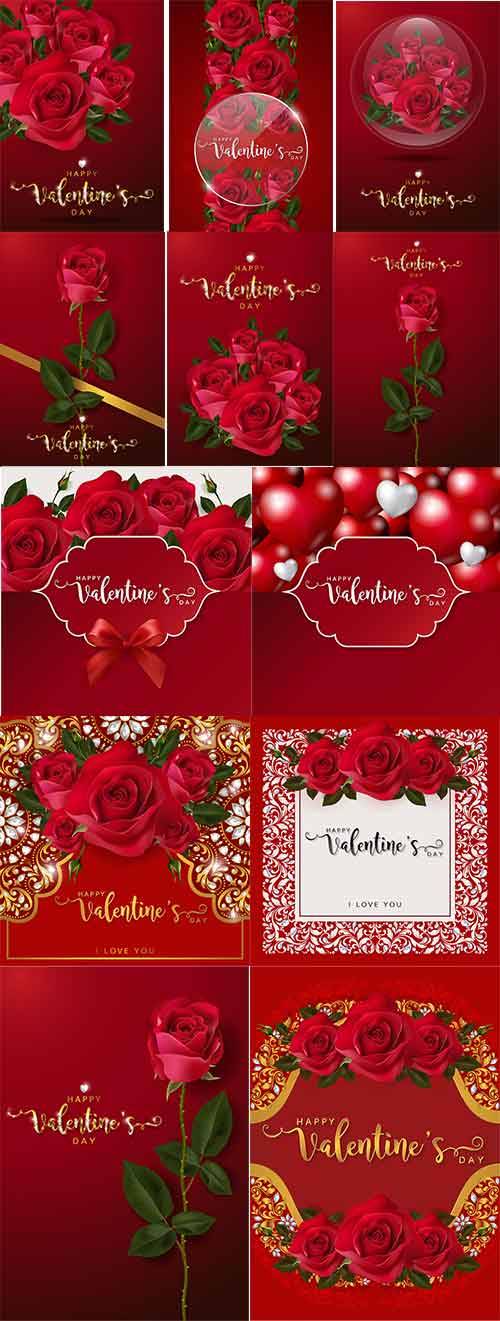   Романтические фоны с розами - Векторный клипарт / Romantic backgrounds with roses - Vector Graphics