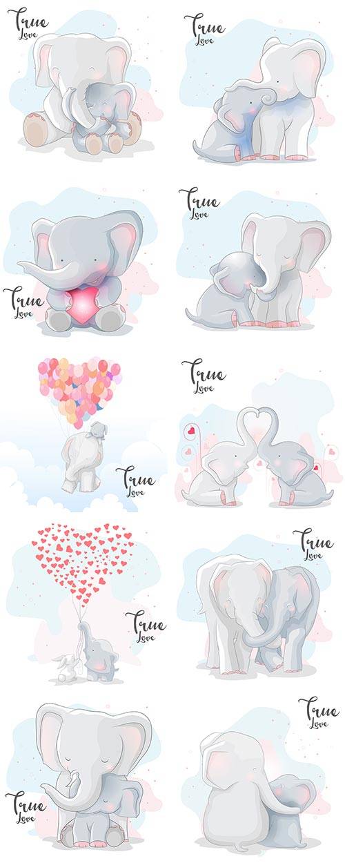Влюблённые слоники - Векторный клипарт / Elephants in love - Vector Graphic ...