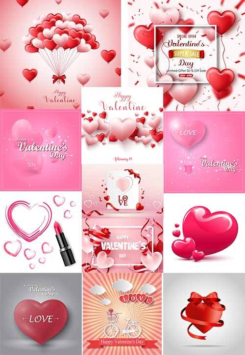  Романтические фоны с сердцами - 4 - Векторный клипарт / Romantic heart backgrounds - 4 - Vector Graphics 