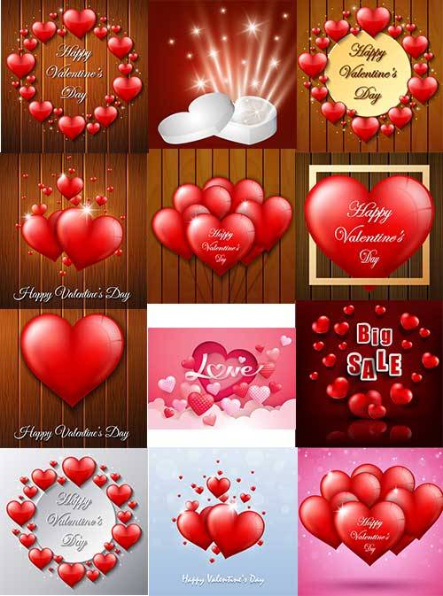  Романтические фоны с сердцами - 9 - Векторный клипарт / Romantic heart backgrounds - 9 - Vector Graphics 