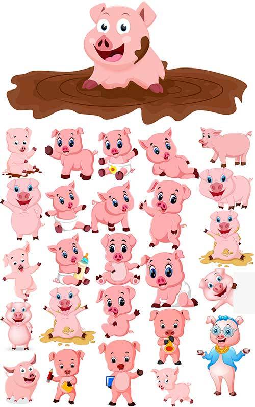Забавная свинка - Векторный клипарт / Funny pig - Vector Graphics